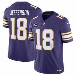 Men Minnesota Vikings 18 Justin Jefferson Purple 2024 F U S E  Throwback With 2 Star C Patch Vapor Limited Stitched Jersey