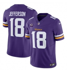 Men Minnesota Vikings 18 Justin Jefferson Purple 2024 F U S E  With 2 Star C Patch Vapor Limited Stitched Jersey