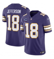 Men Minnesota Vikings  18 Justin Jefferson Purple 2026 F U S E  Throwback With 4 Star C Patch Vapor Limited Stitched Jersey