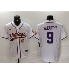 Men Minnesota Vikings 9 J J  McCarthy White Cool Base Stitched Baseball Jersey 1