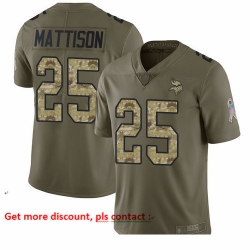 Vikings 25 Alexander Mattison Olive Camo Men Stitched Football Limited 2017 Salute To Service Jersey