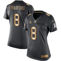 Nike Vikings #8 Sam Bradford Black Womens Stitched NFL Limited Gold Salute to Service Jersey