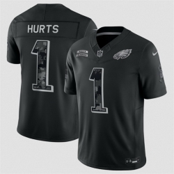 Men Philadelphia Eagles  1 Jalen Hurts Black F U S E  2026 Salute to Service Limited Stitched Football Jersey