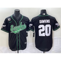 Men Philadelphia Eagles 20 Brian Dawkins Black With C Patch Cool Base Stitched Baseball Jersey