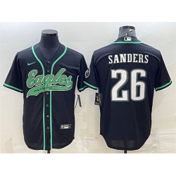 Men Philadelphia Eagles 26 Miles Sanders Black With Patch Cool Base Stitched Baseball Jersey