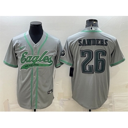 Men Philadelphia Eagles 26 Miles Sanders Gray With Patch Cool Base Stitched Baseball JerseyS