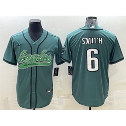 Men Philadelphia Eagles 6 DeVonta Smith Green With Patch Cool Base Stitched Baseball Jersey