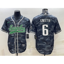 Men Philadelphia Eagles 6 DeVonta Smith Grey Camo With Patch Cool Base Stitched Baseball Jersey