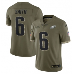 Men Philadelphia Eagles 6 DeVonta Smith Olive 2022 Salute To Service Limited Stitched Jersey