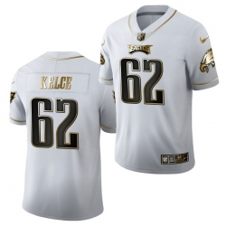 Men Philadelphia Eagles 62 Jason Kelce White Golden Limited Stitched Jersey