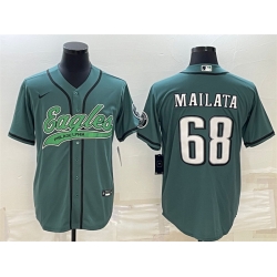 Men Philadelphia Eagles 68 Jordan Mailata Green With Patch Cool Base Stitched Baseball Jersey