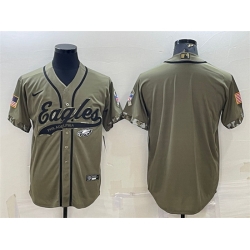 Men Philadelphia Eagles Blank Olive 2022 Salute To Service Cool Base Stitched Baseball Jersey