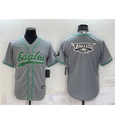 Men Philadelphia Eagles Grey Team Big Logo With Patch Cool Base Stitched Baseball Jersey