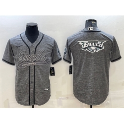 Men Philadelphia Eagles Grey Team Big Logo With Patch Cool Base Stitched Baseball Jersey