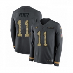 Mens Nike Philadelphia Eagles 11 Carson Wentz Limited Black Salute to Service Therma Long Sleeve NFL Jersey