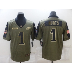 Men's Philadelphia Eagles #1 Jalen Hurts Nike Olive 2021 Salute To Service Limited Jersey