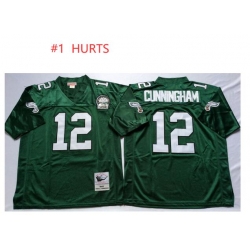 NFL Ealges Mitchell And Ness Philadelphia Eagles 1 Jalen Hurts Green Team Color Authentic Throwback NFL Jersey