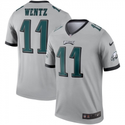 Nike Eagles 11 Carson Wentz Silver Inverted Legend Jersey