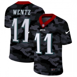 Philadelphia Eagles 11 Carson Wentz Men Nike 2020 Black CAMO Vapor Untouchable Limited Stitched NFL Jersey