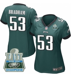 Nike Eagles #53 Nigel Bradham Green Women 2018 Super Bowl Champions Game Jersey