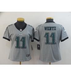 Women Nike Eagles 11 Carson Wentz Silver Women Inverted Legend Limited Jersey