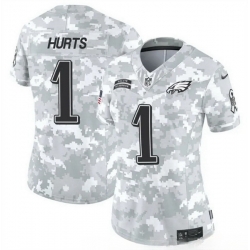 Women Philadelphia Eagles 1 Jalen Hurts 2024 F U S E Arctic Camo Salute To Service Limited Stitched Jersey