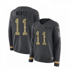 Womens Nike Philadelphia Eagles 11 Carson Wentz Limited Black Salute to Service Therma Long Sleeve NFL Jersey