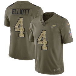 Youth Nike Eagles #4 Jake Elliott Olive Camo Stitched NFL Limited 2017 Salute to Service Jersey