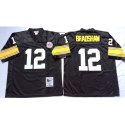 Men Pittsburgh Steelers 12 Terry Bradshaw Black M&N Throwback Jersey