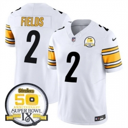 Men Pittsburgh Steelers 2 Justin Fields White 2024 F U S E 50th Anniversary Of Super Bowl IX Alternate Vapor Untouchable Limited Stitched Jersey