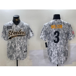 Men Pittsburgh Steelers 3 Russell Wilson 2024 Arctic Camo Salute To Service Stitched Baseball Jersey