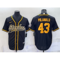 Men Pittsburgh Steelers 43 Troy Polamalu Black Gold With Patch Cool Base Stitched Baseball Jersey