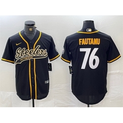 Men Pittsburgh Steelers 76 Troy Fautanu Black With Patch Cool Base Stitched Baseball Jersey