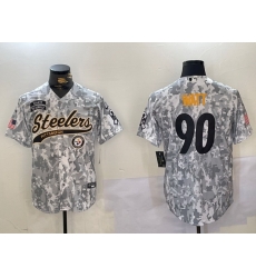 Men Pittsburgh Steelers 90 T J Watt 2024 Arctic Camo Salute To Service Stitched Baseball Jersey 1