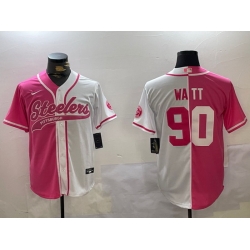 Men Pittsburgh Steelers 90 T J Watt 2024 Arctic Red White Salute To Service Stitched Baseball Jersey 3