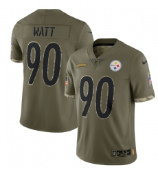 Men Pittsburgh Steelers 90 T  J  Watt Olive 2022 Salute To Service Limited Stitched Jersey