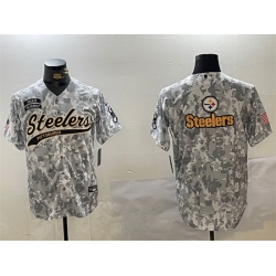 Men Pittsburgh Steelers Team Big Logo 2024 Arctic Camo Salute To Service Stitched Baseball Jersey 1