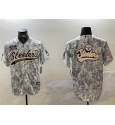 Men Pittsburgh Steelers Team Big Logo 2024 Arctic Camo Salute To Service Stitched Baseball Jersey