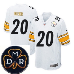 Men's Nike Pittsburgh Steelers #20 Rocky Bleier White Team Color NFL Elite MDR Dan Rooney Patch Jersey