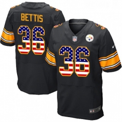 Mens Nike Pittsburgh Steelers 36 Jerome Bettis Elite Black Home USA Flag Fashion NFL Jersey