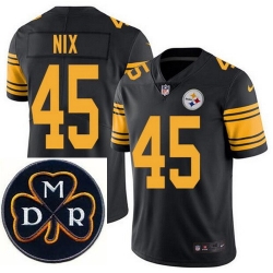 Men's Nike Pittsburgh Steelers #45 Roosevelt Nix Elite Black Rush NFL MDR Dan Rooney Patch Jersey