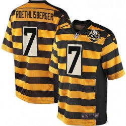 Mens Nike Pittsburgh Steelers 7 Ben Roethlisberger Elite YellowBlack Alternate 80TH Anniversary Throwback NFL Jersey