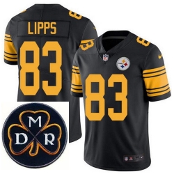 Men's Nike Pittsburgh Steelers #83 Louis Lipps Elite Black Rush NFL MDR Dan Rooney Patch Jersey