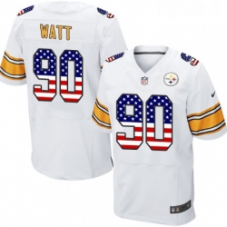 Mens Nike Pittsburgh Steelers 90 T J Watt Elite White Road USA Flag Fashion NFL Jersey