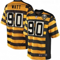 Mens Nike Pittsburgh Steelers 90 T J Watt Elite YellowBlack Alternate 80TH Anniversary Throwback NFL Jersey