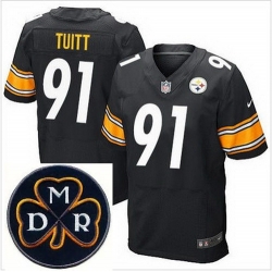 Men's Nike Pittsburgh Steelers #91 Stephon Tuitt Black Team Color Stitched NFL Elite MDR Dan Rooney Patch Jersey