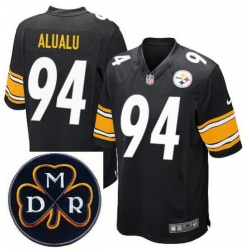 Men's Nike Pittsburgh Steelers #94 Tyson Alualu Black NFL Elite MDR Dan Rooney Patch Jersey