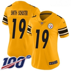 Steelers #19 JuJu Smith Schuster Gold Women Stitched Football Limited Inverted Legend 100th Season Jersey