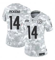 Women Pittsburgh Steelers 14 George Pickens 2024 F U S E Arctic Camo Salute To Service Limited Stitched Football Jersey