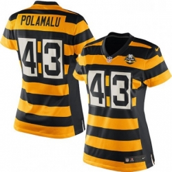 Womens Nike Pittsburgh Steelers 43 Troy Polamalu Game YellowBlack Alternate 80TH Anniversary Throwback NFL Jersey